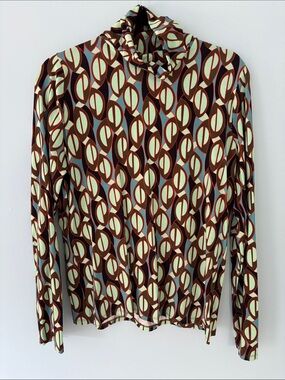 Marc Cain Geometric Print Long-Sleeve Turtleneck Top - Brown & Mint